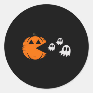 Pegatina Redonda Calabaza Fantasma Jugador Arcade Halloween Amante