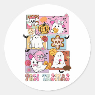 Pegatina Redonda Calabaza fantasma Pan Tasmas Spooky Conchas Hallow