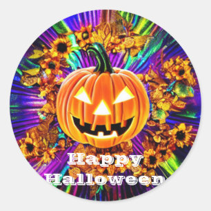 Pegatina Redonda Calabaza feliz de Halloween