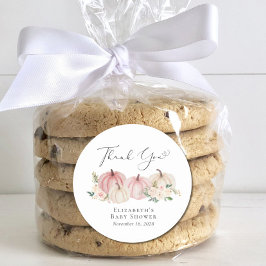 Pegatina Redonda Calabaza Flora Rosa Bebé Beber Ducha Gracias