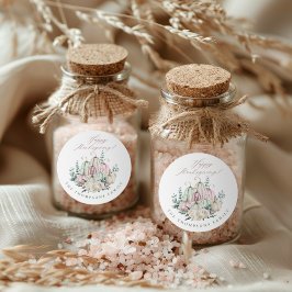 Pegatina Redonda Calabaza Floral de Otoño Día de Acción de Gracias