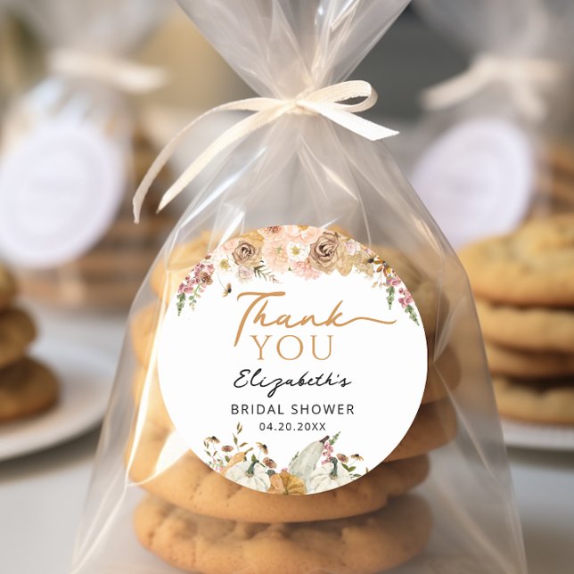 Pegatina Redonda Calabaza Floral de Otoño Favor de Agradecimiento (Subido por el creador)