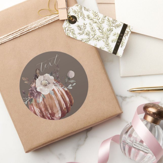 Pegatina Redonda Calabaza floral de otoño marrón, terracota, plomo (Subido por el creador)