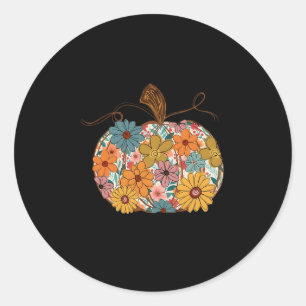 Pegatina Redonda Calabaza Floral Otoño Temporada de Otoño Flor Silv