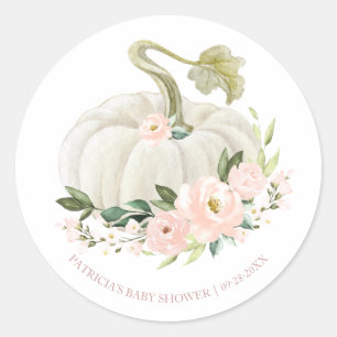 Pegatina Redonda Calabaza Floral Rosa Cumpleaños Bebe Otoño Clásico
