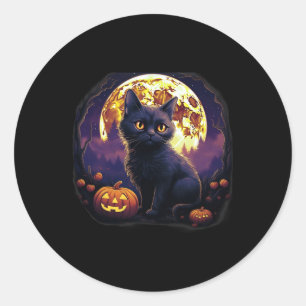 Pegatina Redonda Calabaza Gato Negro Gato Halloween Vintage Costuma
