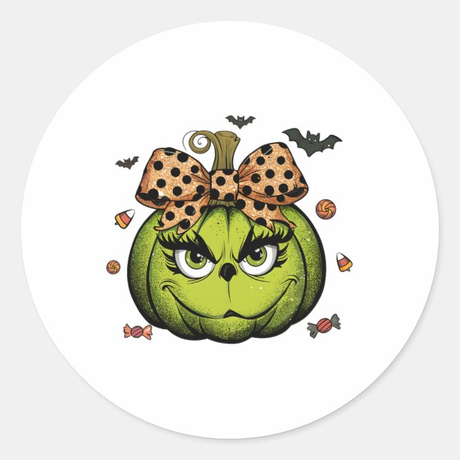 Pegatina Redonda Calabaza Grinc Calabaza Calabaza Halloween Spooky  (Anverso)