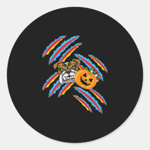 Pegatina Redonda Calabaza Halloween de la mamá del bulldog
