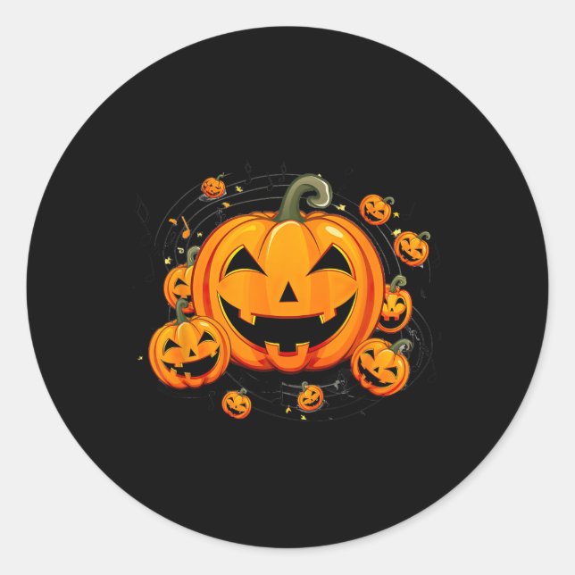 Pegatina Redonda Calabaza Halloween Fall del profesor de música (Anverso)