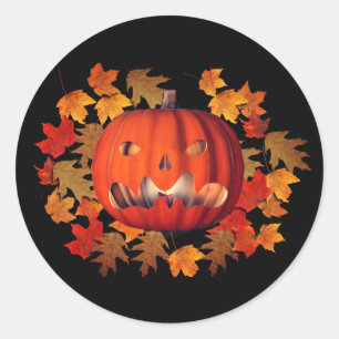 Pegatina Redonda Calabaza Jack O Lantern Halloween Cute