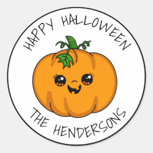 Pegatina Redonda Calabaza Kawaii Lindo Personalizado Halloween