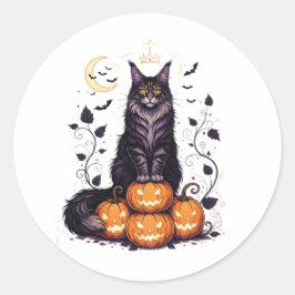 Pegatina Redonda Calabaza King Coon - Maine Coon Halloween