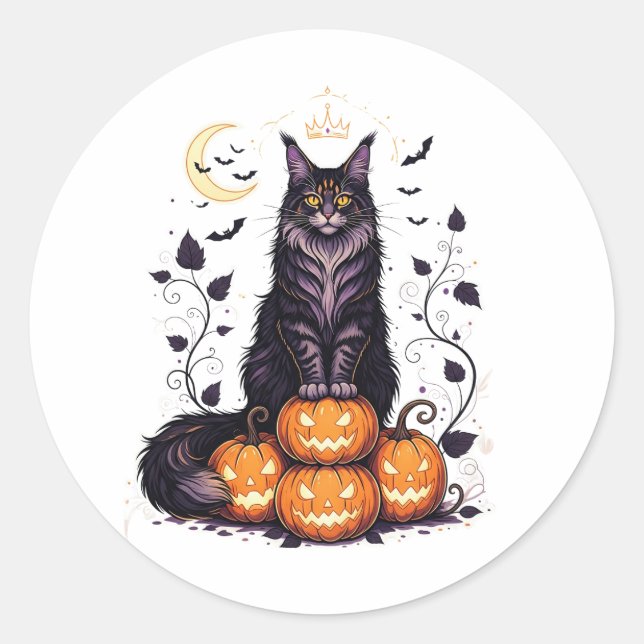 Pegatina Redonda Calabaza King Coon - Maine Coon Halloween (Anverso)
