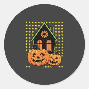 Pegatina Redonda Calabaza linda de Halloween Casa embrujada Estrell