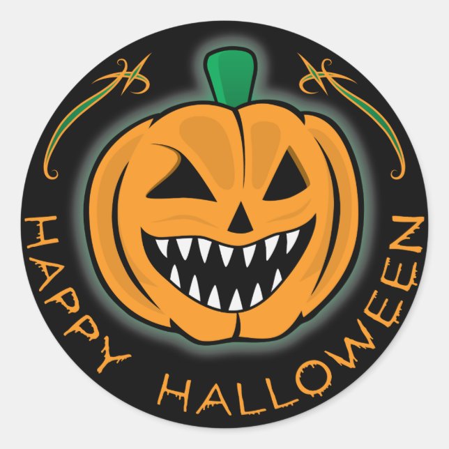 Pegatina Redonda Calabaza malvada (Anverso)