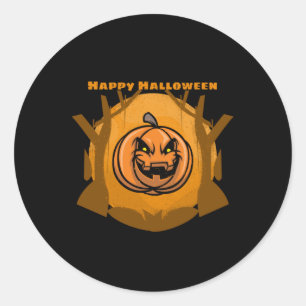Pegatina Redonda Calabaza malvada Árbol feliz de Halloween