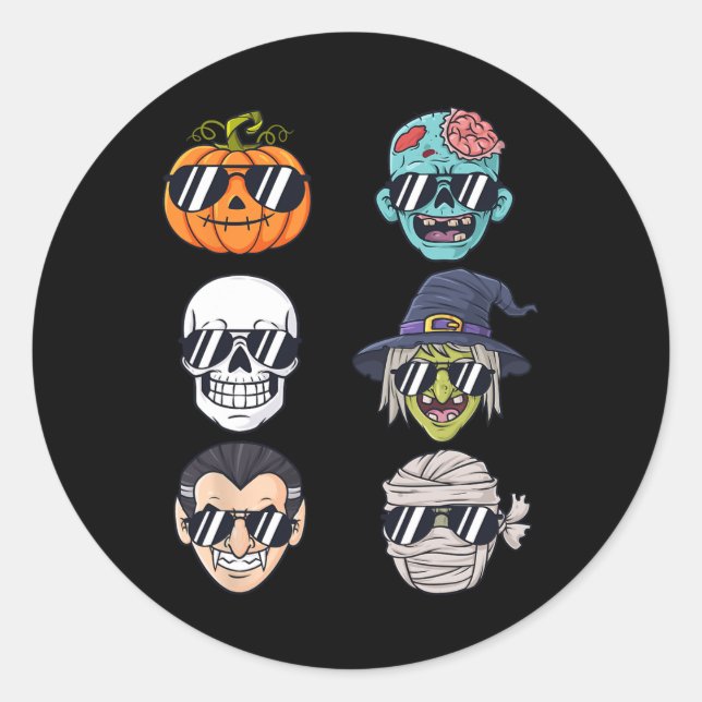 Pegatina Redonda Calabaza más fría Halloween Skeleton Vampiro de Br (Anverso)