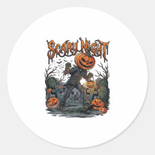 Pegatina Redonda Calabaza Monstruosa de Linterna de Cementerio de N