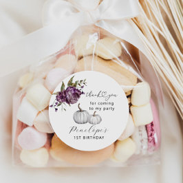 Pegatina Redonda Calabaza Morado Flamoroso Fiesta de Cumpleaños