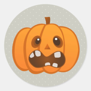 Pegatina Redonda Calabaza Naranja de Halloween Jack-o' lantern