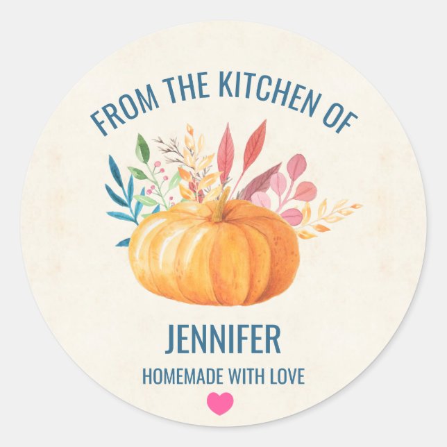 Pegatina Redonda Calabaza naranja desde la cocina de (Anverso)