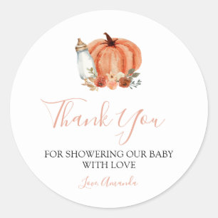 Pegatina Redonda Calabaza Naranja Otoño Enamorada Baby Shower Agrad