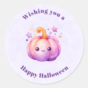 Pegatina Redonda Calabaza pastel adorable con estrellas Halloween
