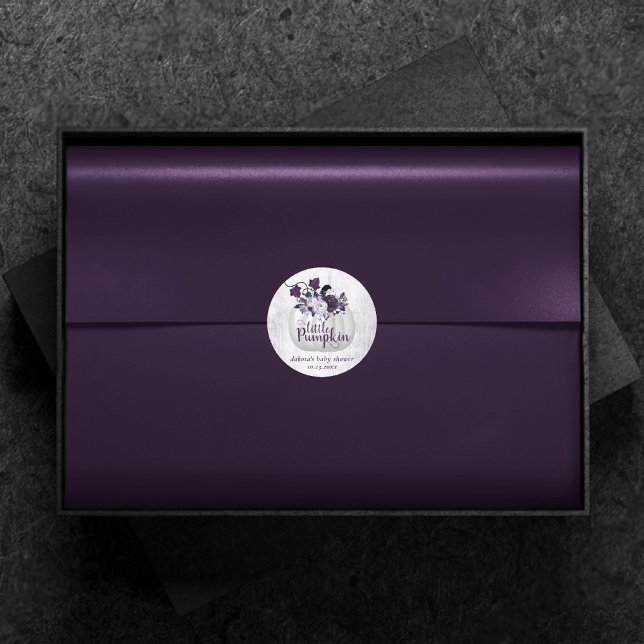 Pegatina Redonda Calabaza pequeña | Violet Purple Rustic Baby Showe (Subido por el creador)