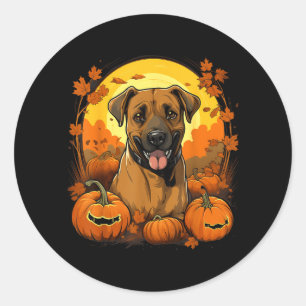 Pegatina Redonda Calabaza Perro Cur de Boca Negra Halloween Día de 