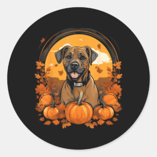 Pegatina Redonda Calabaza Perro Cur de Boca Negra Halloween Día de