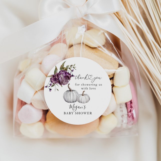 Pegatina Redonda Calabaza Purple Floral Baby Shower Favor (Subido por el creador)