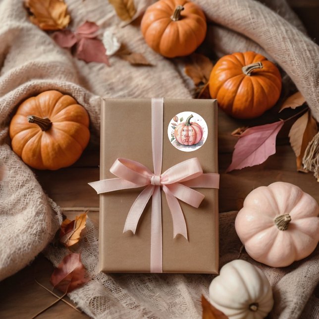 Pegatina Redonda Calabaza rosa Acuarela Boho Bebé Chica Ducha (Subido por el creador)