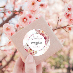 Pegatina Redonda Calabaza rosa Caída chica Floral Ducha bebé