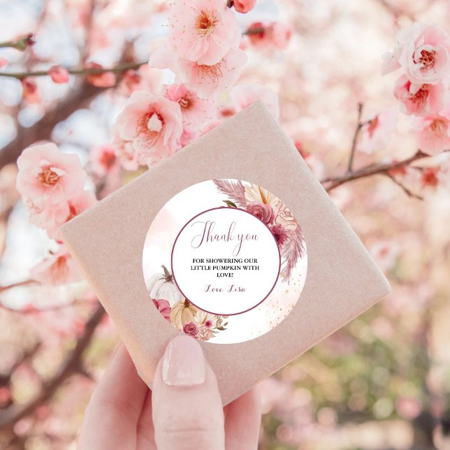 Pegatina Redonda Calabaza rosa Caída chica Floral Ducha bebé (Subido por el creador)