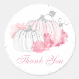 Pegatina Redonda Calabaza Rosa Floral Bebé Chica Ducha Gracias