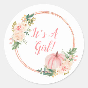 Pegatina Redonda Calabaza rosa floral de Rubor es un Chica