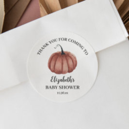 Pegatina Redonda Calabaza Rustica de Acuarela Gracias Baby Shower