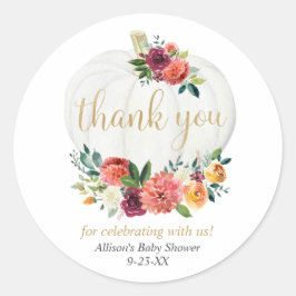 Pegatina Redonda Calabaza rústica otoño floral granate dorado verde