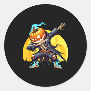 Pegatina Redonda Calabaza sin cabeza de esqueleto haciendo Dab para