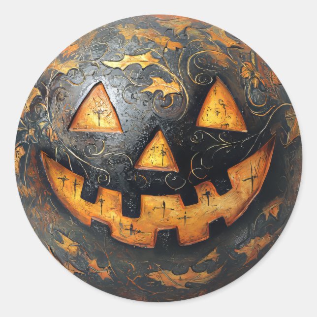 Pegatina Redonda Calabaza sonriente (Anverso)