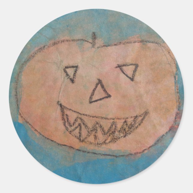 Pegatina Redonda Calabaza sonriente, acuarela de arte para niños de (Anverso)