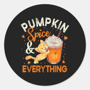 Pegatina Redonda Calabaza Spice Everything Cat Lover Cute Autumn Fa