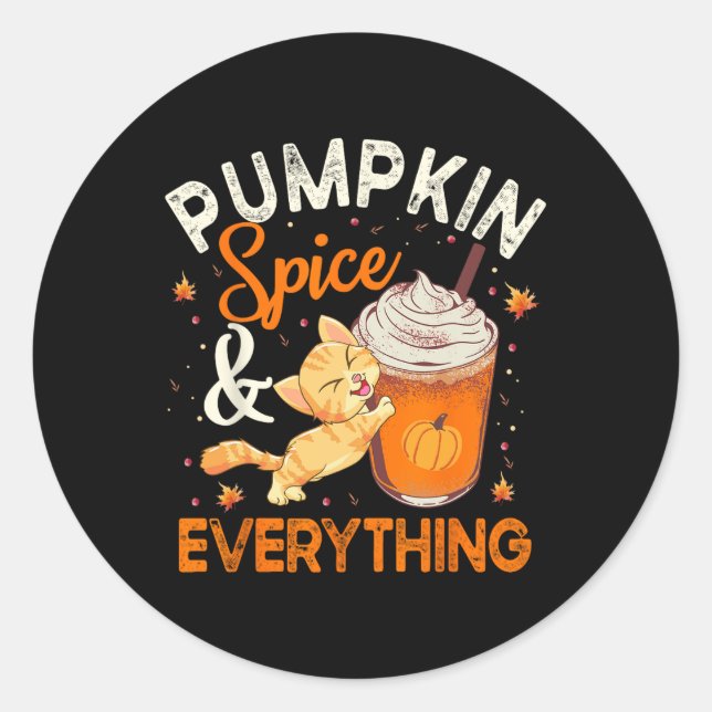 Pegatina Redonda Calabaza Spice Everything Cat Lover Cute Autumn Fa (Anverso)