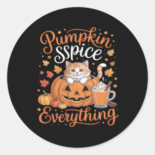 Pegatina Redonda Calabaza Spice Everything Cat Lover Cute otoño caí