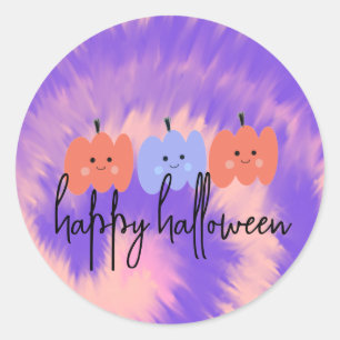 Pegatina Redonda Calabaza Tie Dye Halloween Dibujada a Mano  