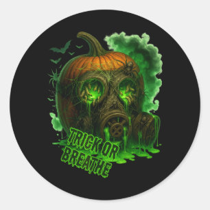Pegatina Redonda Calabaza Tóxica de Halloween Máscara de Gas Espelu