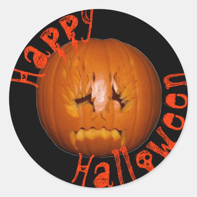 Pegatina Redonda Calabaza, tristes llamas (Anverso)