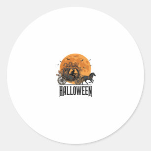 Pegatina Redonda Calabaza vintage de Halloween Diseño de bruja de c