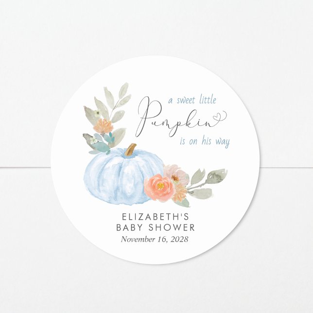 Pegatina Redonda Calabaza Watercolor Bebé Ducha (Subido por el creador)