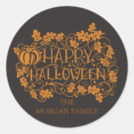 Pegatina Redonda calabaza y vid feliz halloween